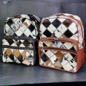 Cowhide Patchwork Backpacks: Genuine Leather Western Travel Bags (Set of 2)