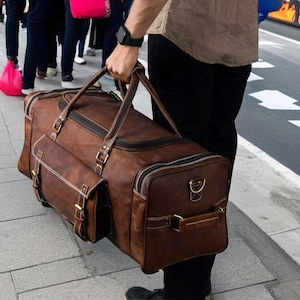 Handgefertigter Voll Leder Seesack für Herren - Vintage Rindsleder Weekender | Monogramm Reise Haldol | über Nacht Turnbeutel | Geschenk für Ihn