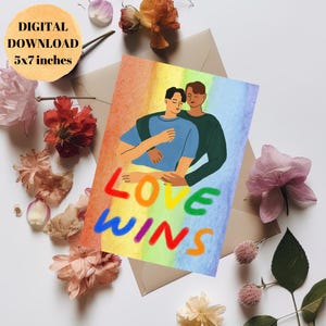 Presente de Dia dos Namorados, Amor é Amor, Cartão Arco-Íris, Cartão Presente Queer, Cartão Postal Digital LGBTQ+, Cartão Presente Gay, O Amor Vence, Cartão de Aniversário Gay