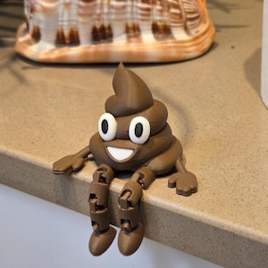 Sitting Poop Emoji Toy, Articulated Legs, Funny Desk Decor, Bathroom Humour, Eco-friendly