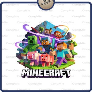 Pixel Game Character Shirt Png, Cartoon Style Png of Movie Main Characters Group Shot, Pixel Gamer Squad Shirt Png, Trending Movie Png
