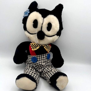 VTG Retro Rare Felix the Cat Plush Herringbone Pants/Suspenders/Bow Tie 15.5" L