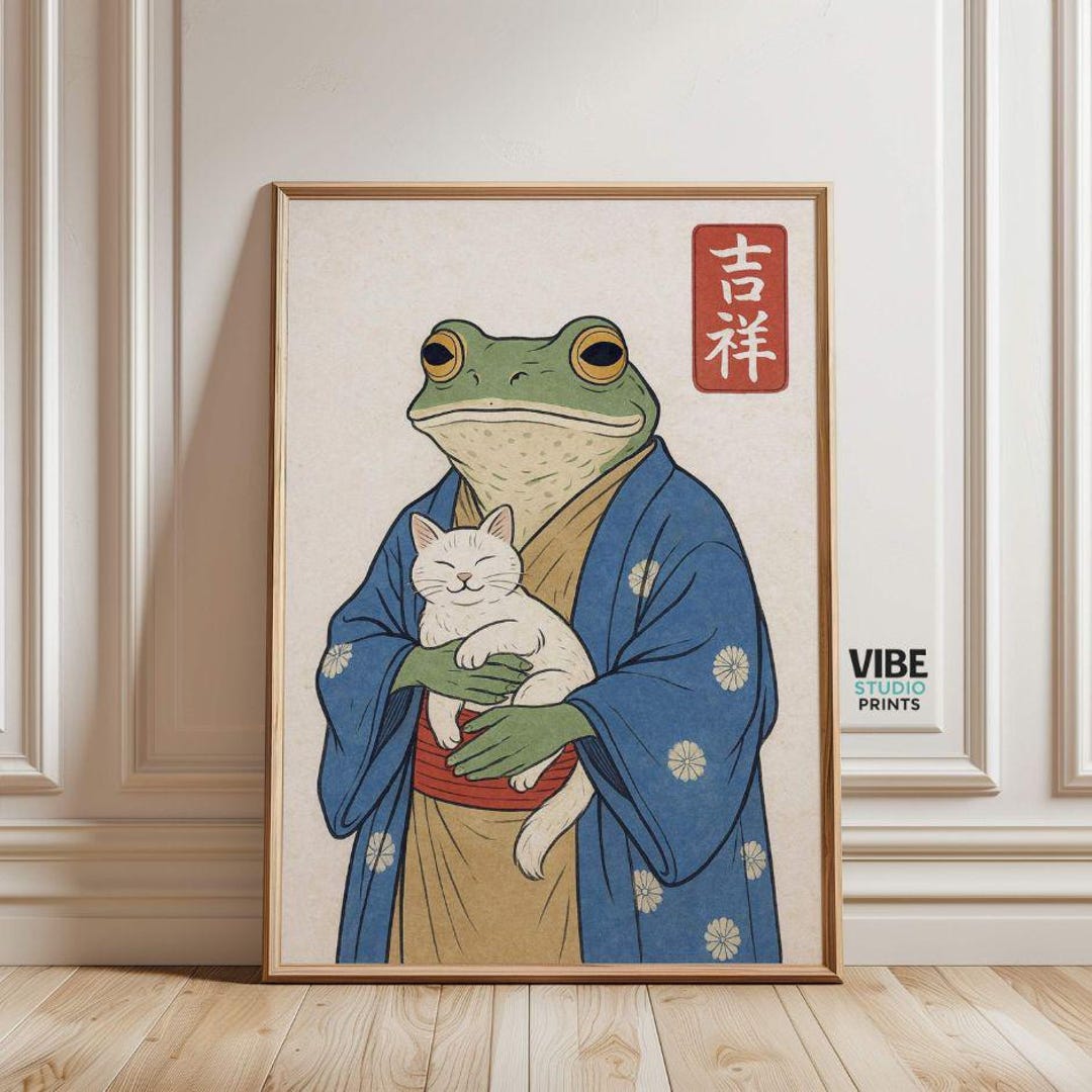 Frog and Cat Japanese Poster: Matsumoto Hoji Inspired Art Print ...