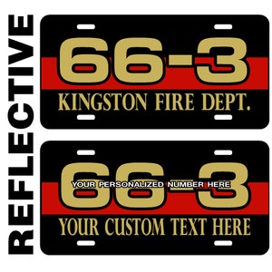 Red Line Reflective License Plate for firefighters - Both Lines Personalized for your Fire Department