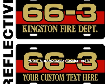 Red Line Reflective License Plate for firefighters - Both Lines Personalized for your Fire Department