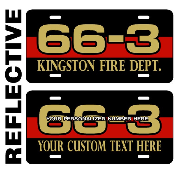 Red Line Reflective License Plate - Both Lines Personalized - Thick .040" with Beautiful Reflective