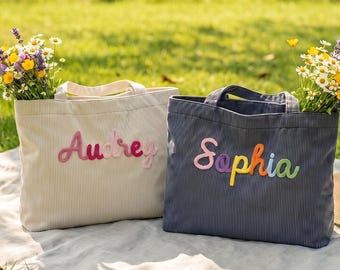 Bruiloftscadeaus, draagtas bruid stam, gepersonaliseerde corduroy tas met ritssluiting, aangepaste naamtas voor trouwdag voorbereiding, bruidsfeest