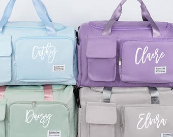 Monogrammed Duffel Bag,Personalized Gift for Brides,Honeymoon,Hospital,Baby Bag,Custom bag gift for her Weekender with Pockets,Overnight Bag