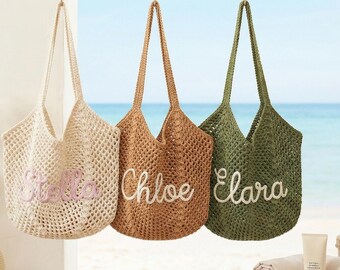 Borsa da spiaggia personalizzata all'uncinetto, regalo per addio al nubilato, borsa da spiaggia da viaggio, bomboniera, regalo per addio al nubilato per lei, regali per viaggi tra amiche