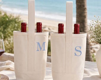 Custom Wine Tote Bag, Personalized Monogram Wine Carrier for Bridesmaids, Wedding Party Favor, Wine Lover Gift