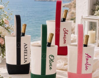 Personalized Canvas Wine Tote Bag, Bridal Shower Gift, Reusable  Embroidered Wine Bottle Bag, Two-Bottle Carrier, Hostess Gift