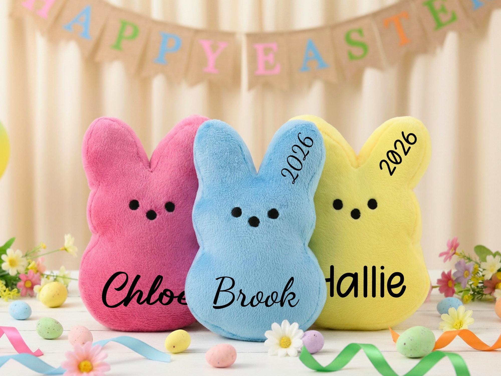 Peep Rabbbit Personalized Peep Bunny Plush, Custom Name Easter Rabbit, Embroidered ...