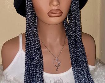 Dark Gray Braided Hair Sewn on a Large Size Hat