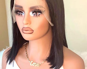 Human hair blend with lace parting and hair lines