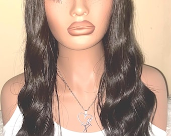 Human Hair Blend Silky Straight Wig with Realistic Part