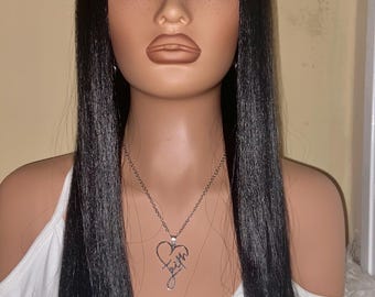 Straight Black human hair blend attached to baseball  Cap
