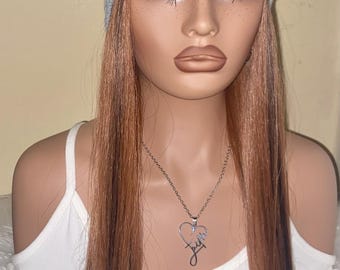 Brown Silky Straight Hair Headband Hairstyle, 18 Inch Synthetic Hair, Tam included