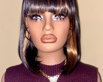 Silky Straight two tone wig with bang