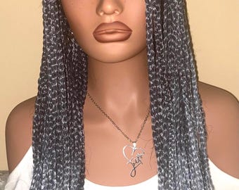Dark Gray Braided Hair glueless full lace wig