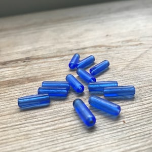 Vintage Dark Blue Glass Tube Beads Lot of 12 - Spring Beads Craft Supplies Beading