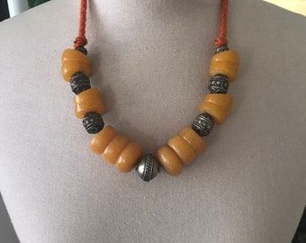 Resin and Metal Beaded Necklace Ethnic Bazaar Gifts Under 50 Gifts For Her Statement Jewelry