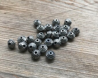 Silver Rondelle Beads- Lot of 25. Rope Pattern Ethnic Boho Style Beading Supplies Crafting