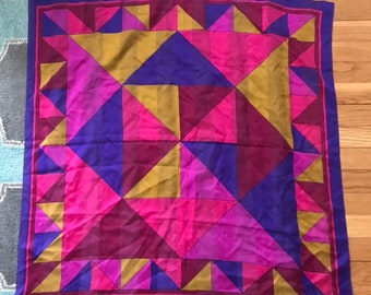 Vintage Colorful Scarf - Pink Purple Gold Polyester Geometric Gifts Under 20 Multi Color
