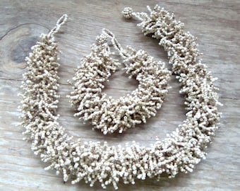 SALE Sand Beige Seed Bead Choker and Bracelet Set Statement Jewelry Summer Jewelry Beachy
