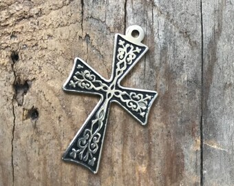 Enameled Silver Cross Pendant. Decorative Jewelry Religious Jewelry Devotional Gifts Spiritual Gifts Under 20 Unisex Jewelry