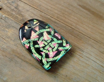 Celtic Design Glass Pendant, Handmade Pendant, Dichroic Glass, St. Patricks Day, Neon Pink and Green, Black Glass, Vintage Glass, Artisan