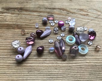 Lavender Glass Bead Assortment  - Mixed Lots. New and Vintage Glass Large Lot  DIY Beading Crafting Supplies