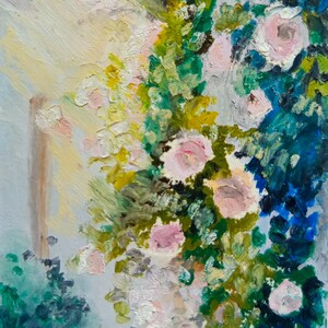 Rose Painting Cottage Core Floral Artwork Miniature Hand Painted with Oil Pastels, Small Painting Whimsical Original Floral Art