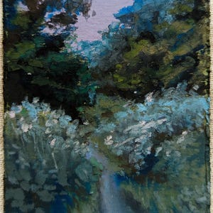 Boskunstwerk Sereen landschap oliepastel ACEO handgeschilderde kunst voor kunstverzamelaars, dromerige landschapskunst betoverd bos kleine kunstwerken