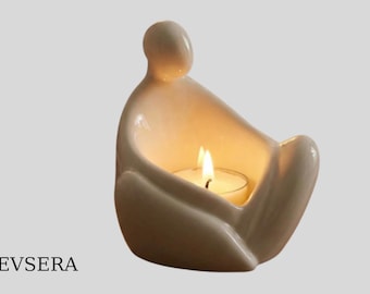 Portavelas Cerámica Figura Escultura Nórdica Minimalista Porta Vela