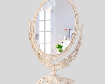 Vintage Oval Vanity Mirror: Double-Sided Makeup Mirror with Wheat Straw Frame