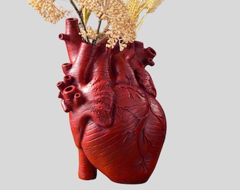 Red Resin Anatomical Heart Vase: Gothic Medical Decor