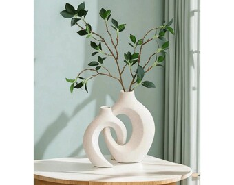 Modern Hug Vase Set – Minimalist Couple Vases, Faux Floral Décor