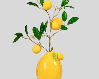 Rustic Realistic Lemon Flower Vase with Artificial Dry Flowers