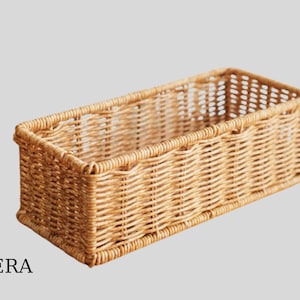 Cesta de Ratán Rectangular Tejida Organizador Escritorio Caja Almacenaje Natural