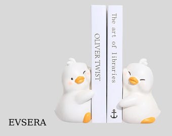 Ceramic Duck Bookends: White Orange Animal Book Holder Desk Decor