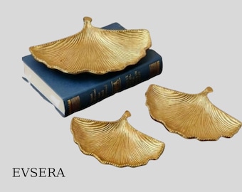 Bandeja Hoja Ginkgo Dorada Set Metal Bandeja Decorativa Servicio Hogar Elegante