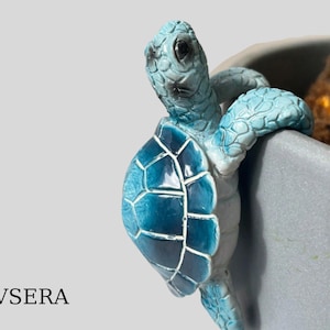 Decoración Tortuga Marina Azul De Resina Figura Para Maceta Colgante