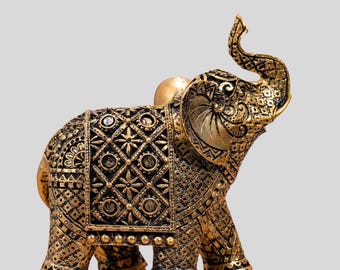 Gold Elephant Statue: Lucky Boho Home Decor Figurine
