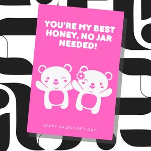 Carte de Saint-Valentin numérique personnalisable, cadeau homme ou femme au format 4"x6", PDF imprimable, dessin oursons minimaliste