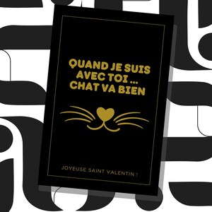 Carte de Saint-Valentin numérique personnalisable, cadeau homme ou femme au format 10cm x 15cm, PDF imprimable, dessin chat minimaliste