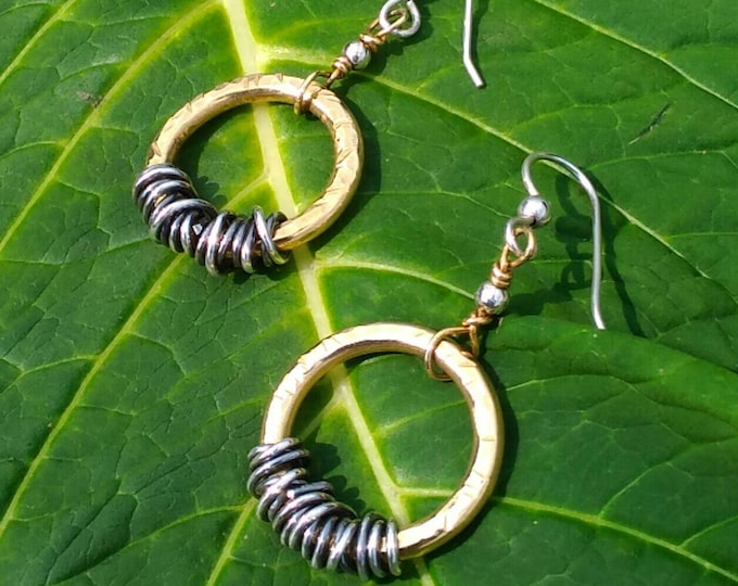 Brass & Sterling Hammered Hoops