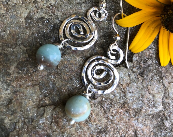 Sterling Spiral & Amazonite Earrings