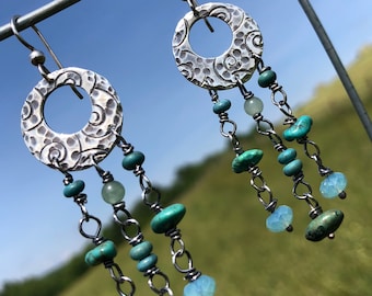 Turquoise Silver Disc Earrings