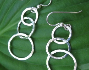 Hammered Sterling Graduated Hoop Earrings