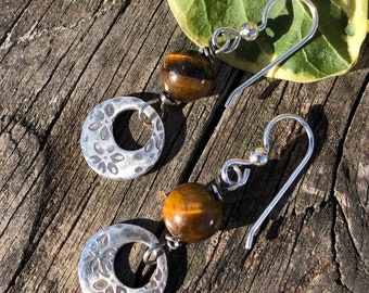 Tiger Eye & Sterling Dangle Earrings